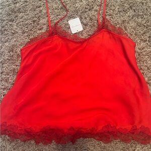Free People Red Lace Trim Tank Top